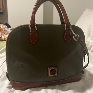 Olive green and brown Dooney & Burke Leather bag. Minimal ware and rare.